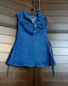 Pingpong Blue Cute Denim Dress for Girls