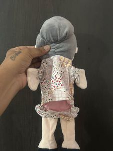 soft plush grandmother hand puppet with grey hair