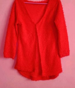 Red Soft Fur Shrug