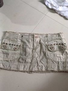 Distressed Cargo Mini Skirt