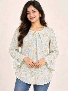Flowy Floral Bell Sleeve Top 26"-30" Size Small