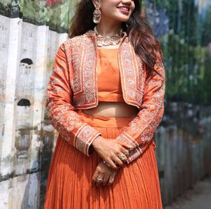 Orange Embroidered Lehenga Choli Set