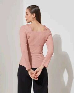 Shein Elegant Pink Ruffle Neck Top