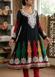 Black Embroidered Anarkali Suit
