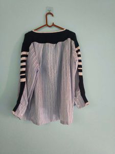 Striped Cardigan with Shirt Underlay