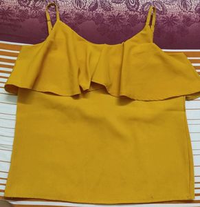 Mustard Yellow Ruffle Cold Shoulder Top