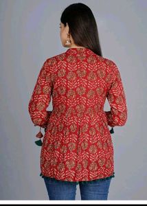 Red Printed Kurti with Tassels