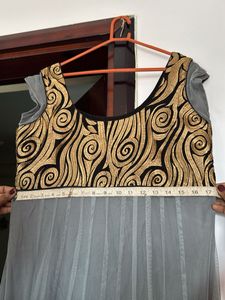 Elegant Grey &amp; Gold Anarkali Gown
