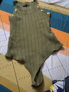 Olive Green Sleeveless Top with Buttons
