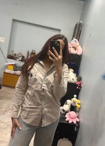 Stylish Beige Embroidered Shirt