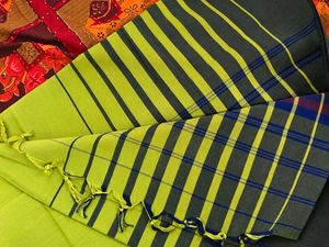 Beautiful Blue and Red Striped Mul Cotton Saree