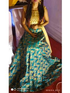 Blue Brocade Lehenga with dupatta