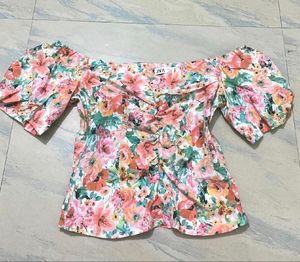 Floral Off-Shoulder Puff Sleeve Top