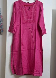 Vibrant Pink Kurta with Embellished Neckline