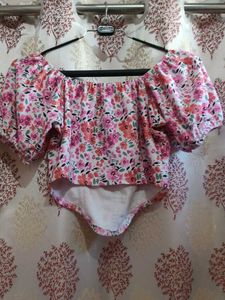 Floral Puff Sleeve Bardot Top
