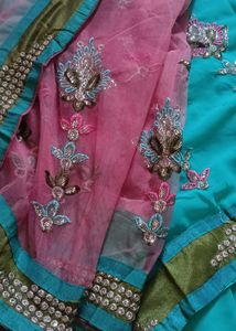 Exquisite Teal &amp; Pink Embroidered Saree