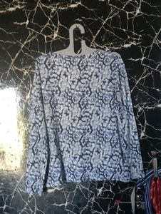 Blue Abstract Print Long Sleeve Top