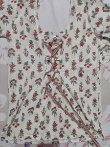 Cream Floral Print corset short kurti