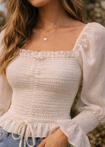 New Pinterest Aesthetic Smocked Front Tie Top