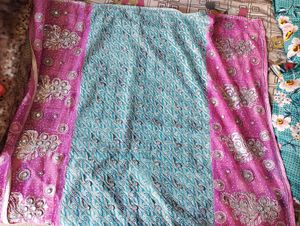 Beautiful Blue &amp; Pink Saree with Embellishments