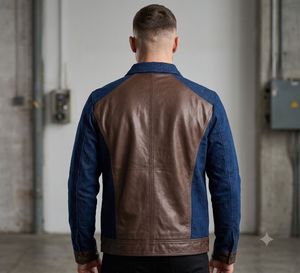 Roadster Men's Denim &amp; Brown Leather Jacket