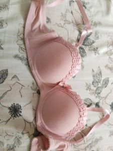Pink Lace Trim Padded Bra