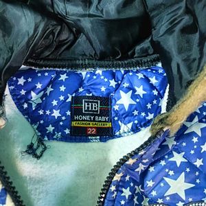Cute Blue Star Print Winter Jacket