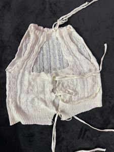 Chic White Crochet Knit Halter Top