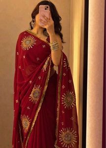 Antique red Saree with no blouse ❤️