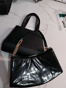 2 Chic Black Handbag with Gold Accents