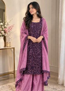 Sparkling Sequins Purple Kurta Set