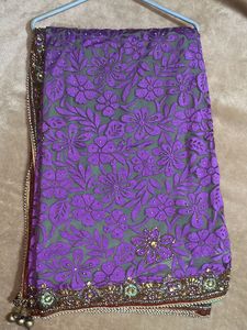 Purple Green Festive Saree(with blouse)