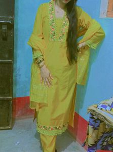 Vibrant Yellow Embroidered Kurta Set with Dupatta
