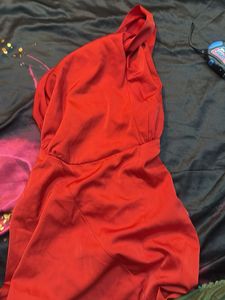 Satin one shoulder Red Mini Dress