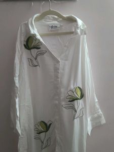 White Floral Embroidered Button-Down Shirt