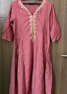 Pink Embroidered Festive Women Regular kurta