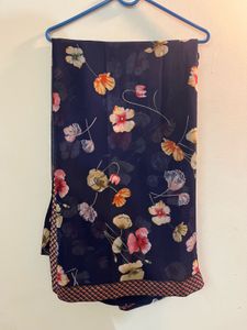 Navy Floral Print Saree