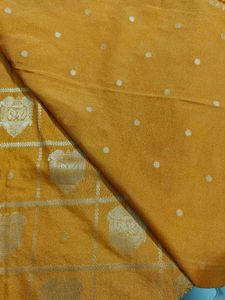 Mustard semi crepe Saree with Temple Motifs