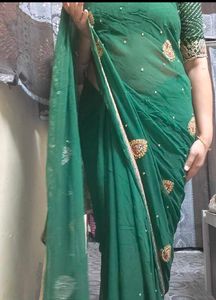 Green pure georgette Saree