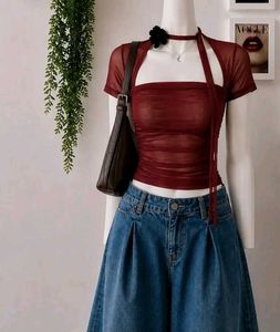 Sheer Mesh Top with Neck Accessory