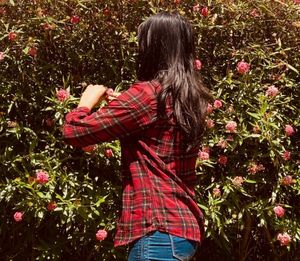 Red Plaid Sheer Top By Fig