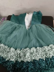 Beautiful Teal Tulle Dress with Flower Embellishme