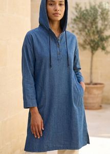 Premium USA Style Hooded Denim Dress with Pockets