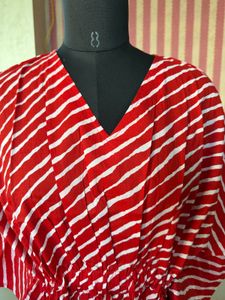 Red &amp; White Striped Kaftan Kurta