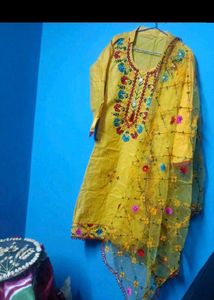 Yellow Embroidered Kurta Set with Dupatta