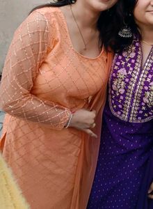 Elegant Peach Kurta Set with Dupatta