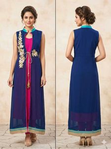 Elegant Blue & Pink Kurta Set