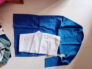 Men's Blue Kurta Set with White Pyjama