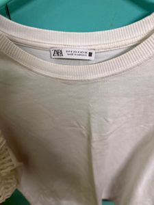 White Top with Mesh Sleeves by Zara