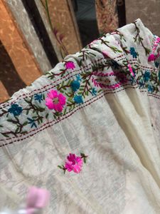 Cream Saree with Floral Embroidery